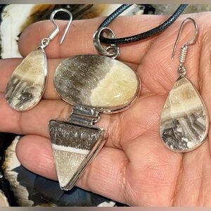 Phantom Yellow Zebra Calcite Earrings & Pendant Set